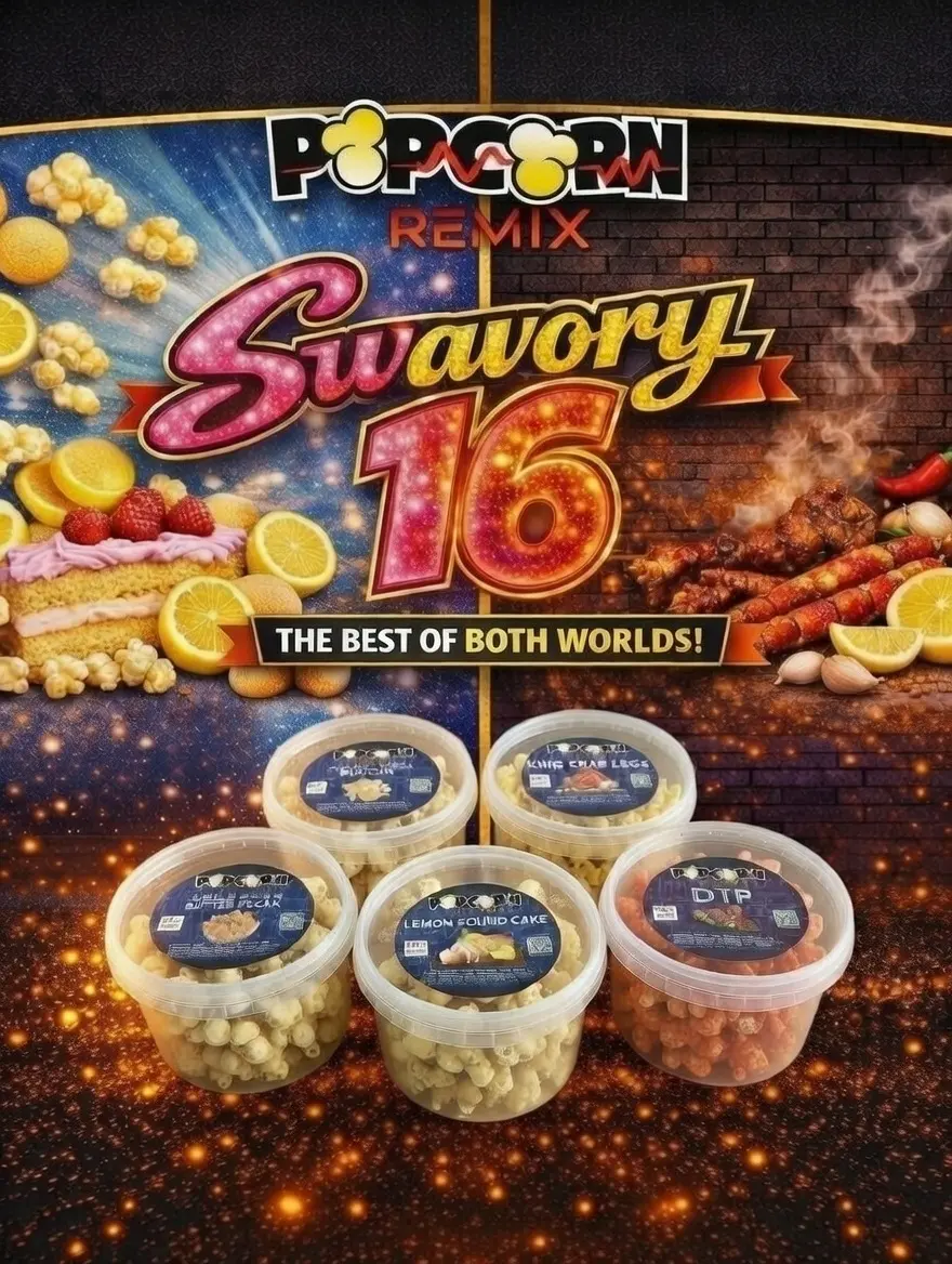 Popcorn Remix Swavory 16 Sweet Savory Flavored Snack Pack - 5‑Flavor Sample Pack (16oz each) Popcorn, Dessert