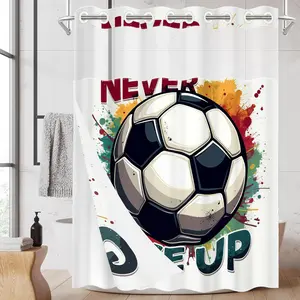 1 Pack No Hook Double Layer Shower Curtain, Soccer Ball with Inspirational Quote Print Bath Curtain, Waterproof, Mildew Resistant, Durable Fabric, Sports Home Decor, Removable Liner, Top See-Through Window, Partition Curtain 71"×74"