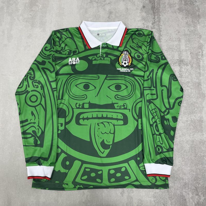 1998 World Cup Mexico National Team Away Long Sleeve Retro Soccer Jersey Black