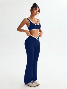 Women's Sporty Two-Piece Set, Breathable Tight-Fit Short Sleeve Top & Wide-Leg Pants, Ideal for Yoga, Gym, Running, All Seasons Wear, Gym Yoga Outfit