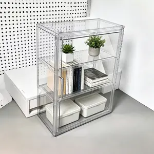 Three-Tier Transparent Display Cabinet, Magnetic Door, High-Strength Acrylic, Space-Saving Organizer, Modern Style, Holiday Decor, Clear Cabinet Storage