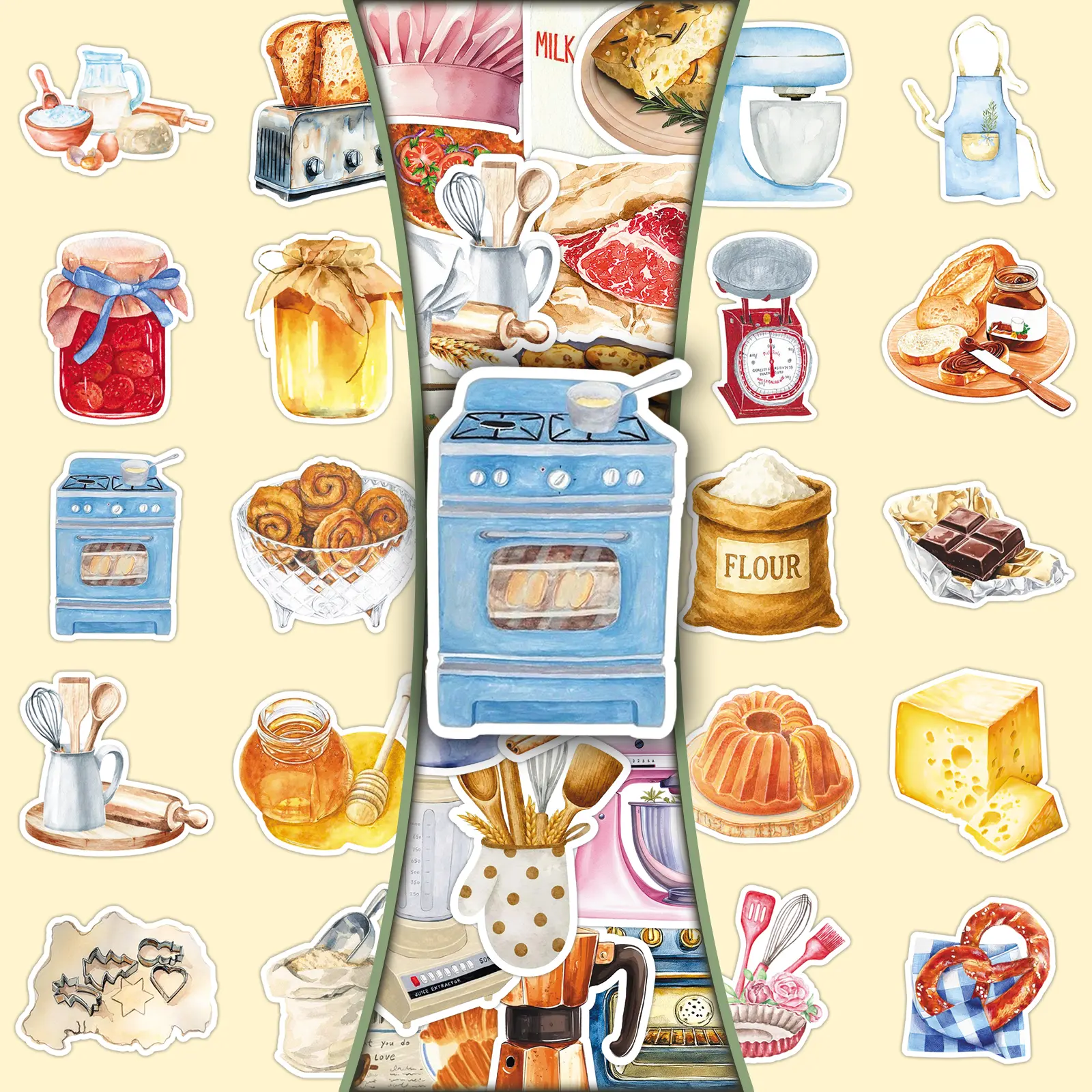 100 pcs two sets of repeated baking time cartoon fun small fresh creative stickers glass refrigerator decorative stickers Decorative Wall Sticker