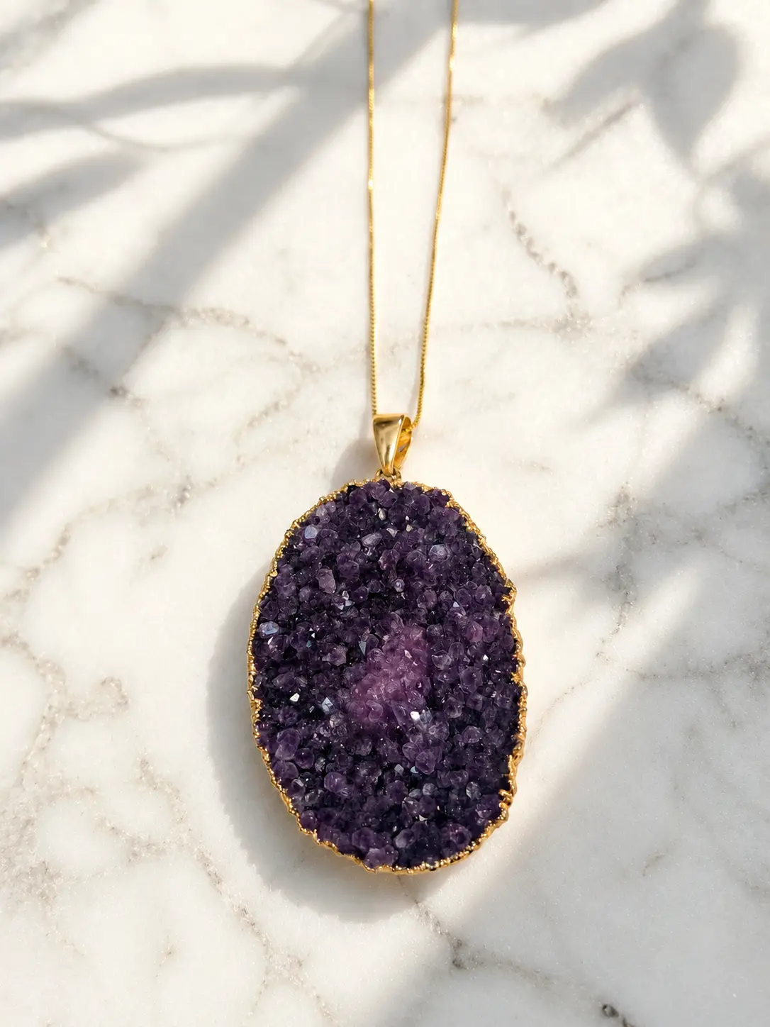 Natural Crystal Amethyst Druzy Necklace, Jewelry Accessory Pendant