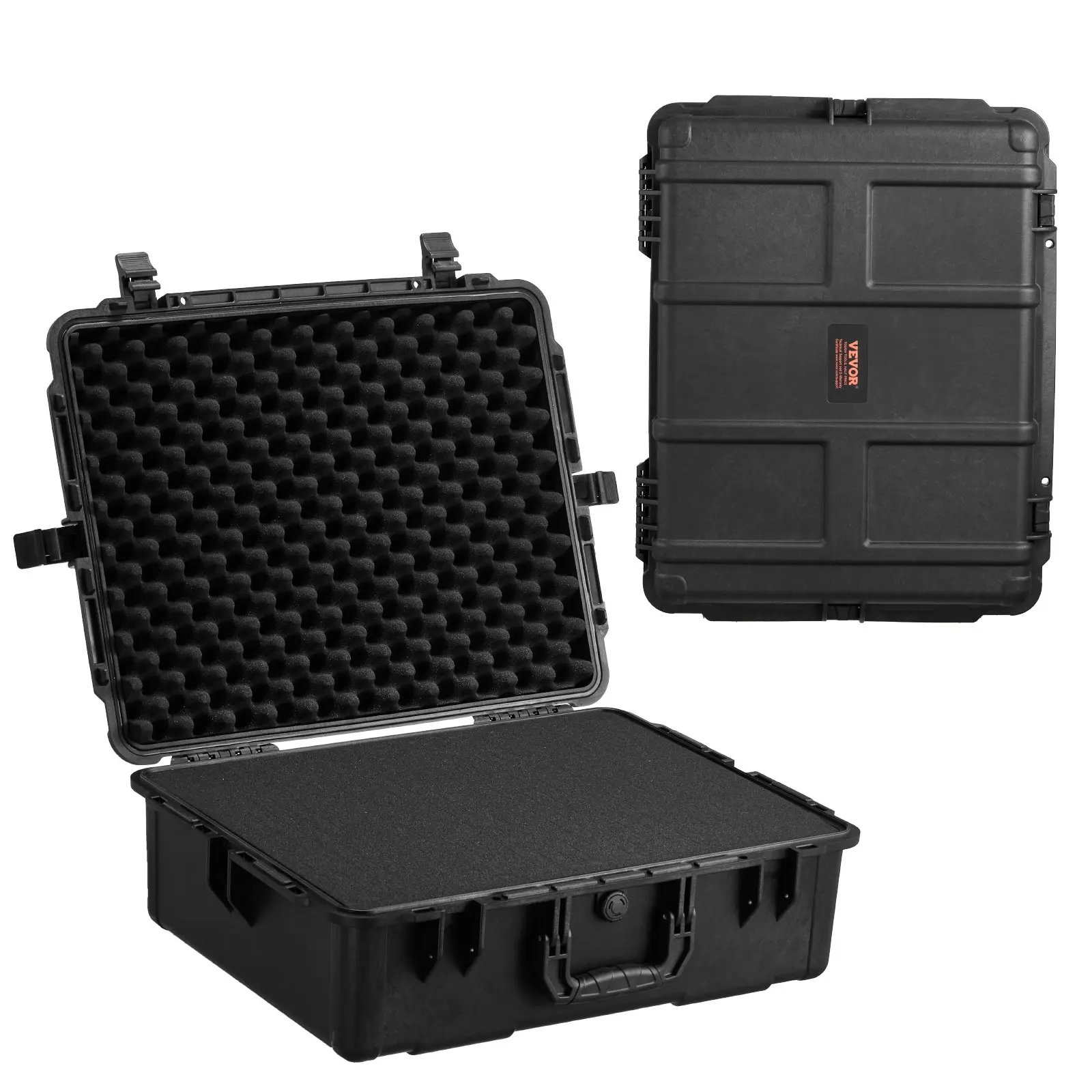 VEVOR IP67 Weatherproof Hard Case with Automatic Lock, Heavy-Duty Pre-Cut Foam Protection, Retractable Pull Handles for Hunting, Travel, 56.1x37x26 Dry Box for Cameras, Drones & Equipment, Tactical