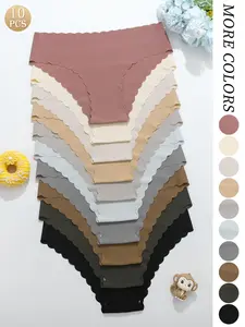 Women's Breathable Ultra-Thin Seamless Panties, Quick-Dry Low Waist Sporty Everyday Underwear, Wave Hem Design, All-Season Fitted Knickers