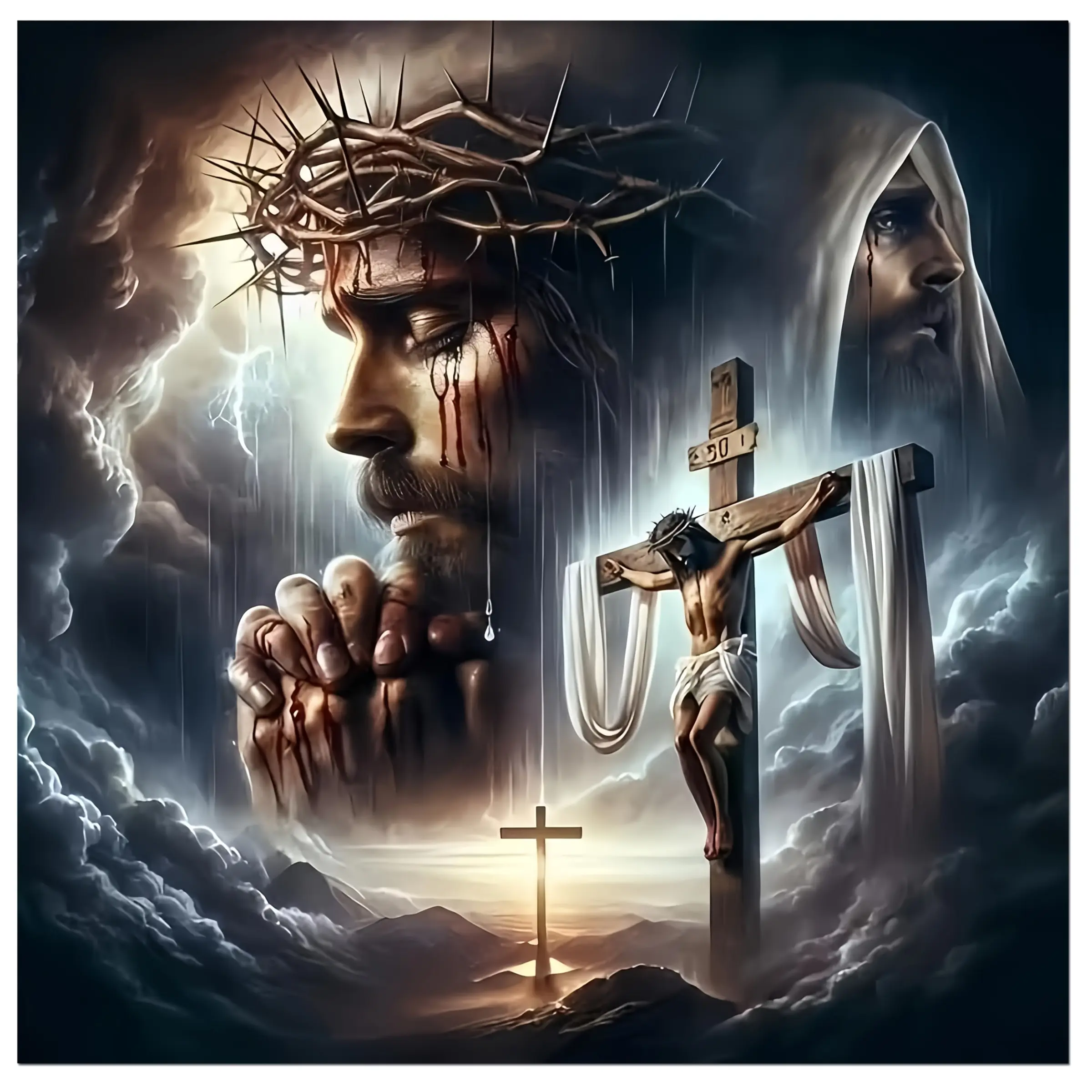 Praying Jesus Diamond Art Kits for Adults ,Religious DIY 5D Diamond Painting Kit for Beginners, Full Round Drill Gem Art and Crafts,Diy Handicrafts,Diamond Mosiac Dots, Home Wall Decor 14X14 Inch