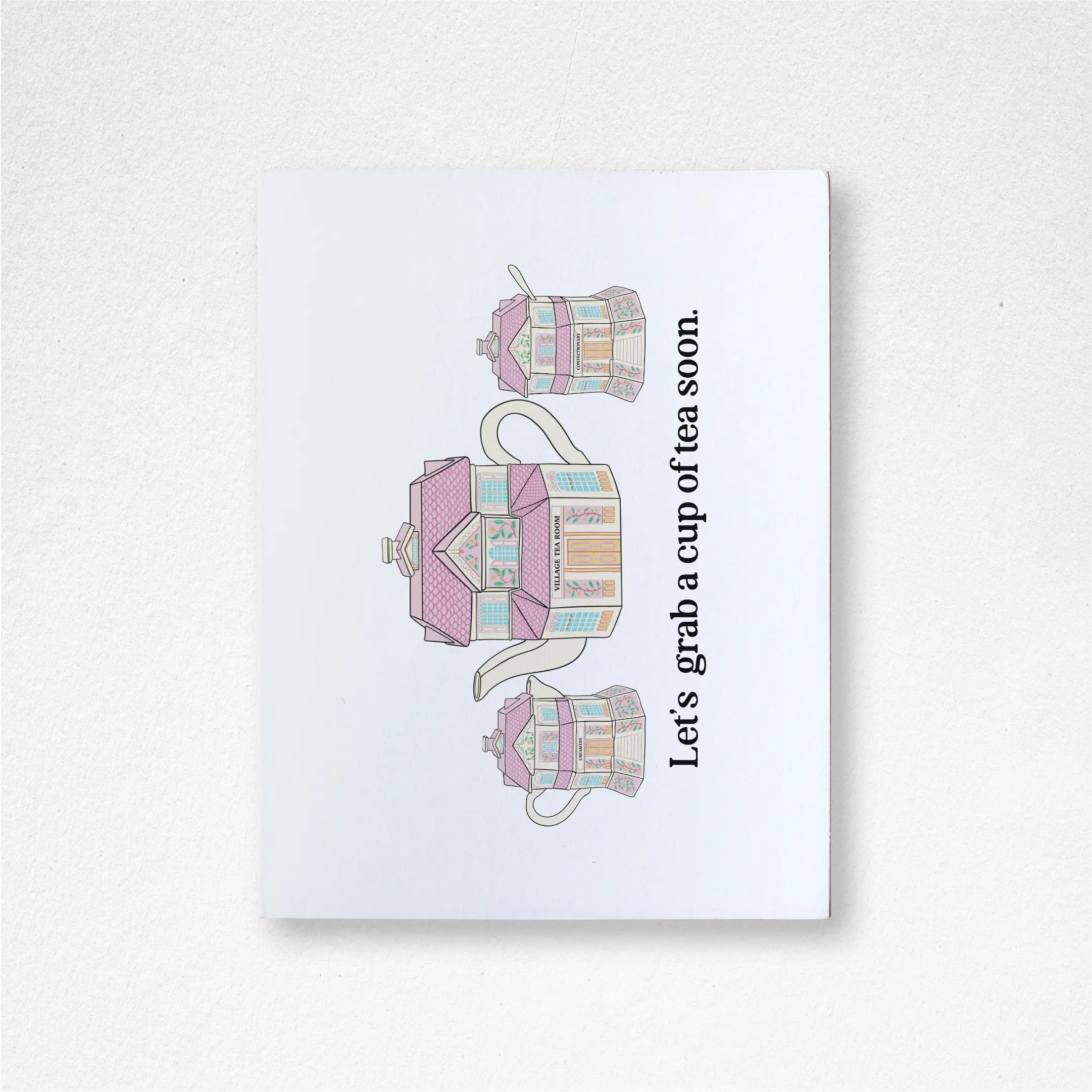 Spice Village Greeting Card Sticker bundle - Let’s grab a cup of tea soon. - Village Tea Room / Creamery / Confectionary | Stanley Cup Sticker | Water Bottle | Laptop | Decal | Lenox