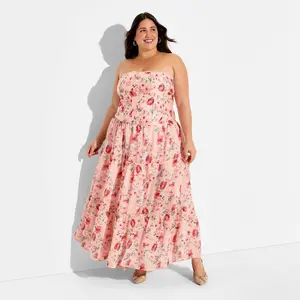 Women's Strapless Tiered Corset Maxi Dress - Wild Fable Pink Floral 3X