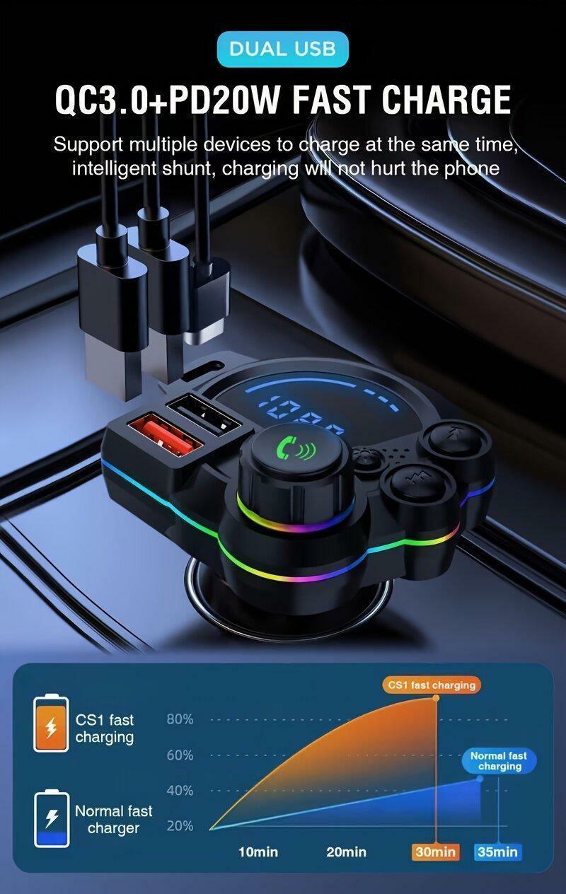 PD 20W USB-C Car Charger & Bluetooth 5.3 FM Transmitter, Wireless MP3 Player, Dual USB Charging Ports, HiFi Lossless Music, Hands-Free Calling, RGB LED Display, TF Card Support, Car Accessories PD 20W USB-C Car Charger & Bluetooth 5.3 FM Transmitter, Wireless MP3 Player, Dual USB Charging Ports, HiFi Lossless Music, Hands-Free Calling, RGB LED Display, TF Card Support, Car Accessories