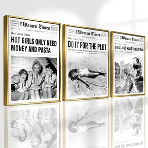3 Counts Aluminum Alloy Framed Painting, Vintage Women Newspaper Poster Set, Home Decoration For Living Room, Bedroom, Office, Restaurant, Hallway Wall Decor, Odorless Print Artwork, Luxury Perfect Gift For Friends And Family