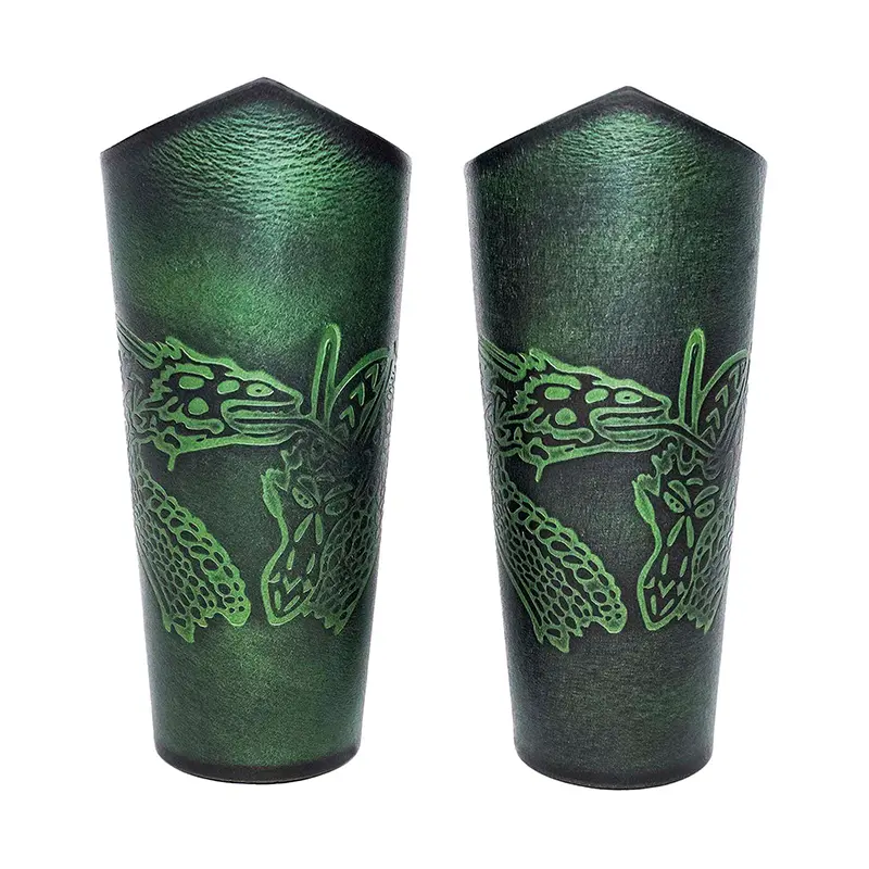 Leather Green Bracers Medieval Arm Guards Arm Bracers Perfect Wirstband for LARP, Cosplay, Medieval Events