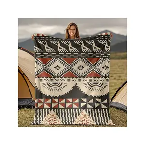 Bohemian Tribal Geometric Pattern Cozy Camping Blanket for Outdoor Adventures