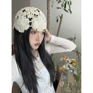 Summer flower pullover hat hand crocheted hollow head hat personalized versatile hat