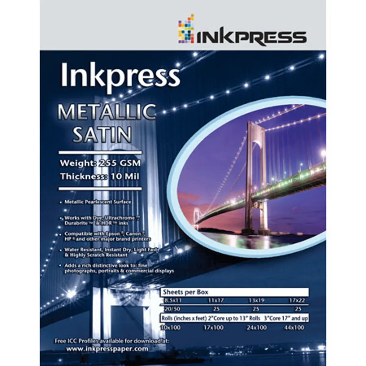 Inkpress Metallic Satin Inkjet Paper - 255 gsm, 10 mil, Pearlescent Print Surface, 8.5x11", 5 Sheets, Metallic Paper for Office & Art Supplies