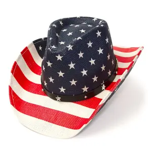 Red, White & Blue Americana Straw Western Hat