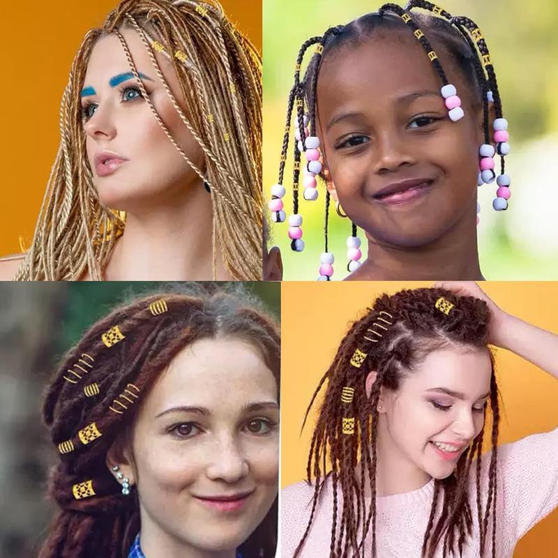 110 Pcs Gold Hair Jewelry for Braids and Dreadlocks - Metal Rings, Cuffs, Clips Accessory Decorations - Golden Yellow