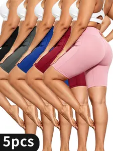 Pack of 5 women’s plus-size yoga shorts—casual, comfortable, soft and breathable, elastic waistband; summer sports fitness yoga shorts summerwins
