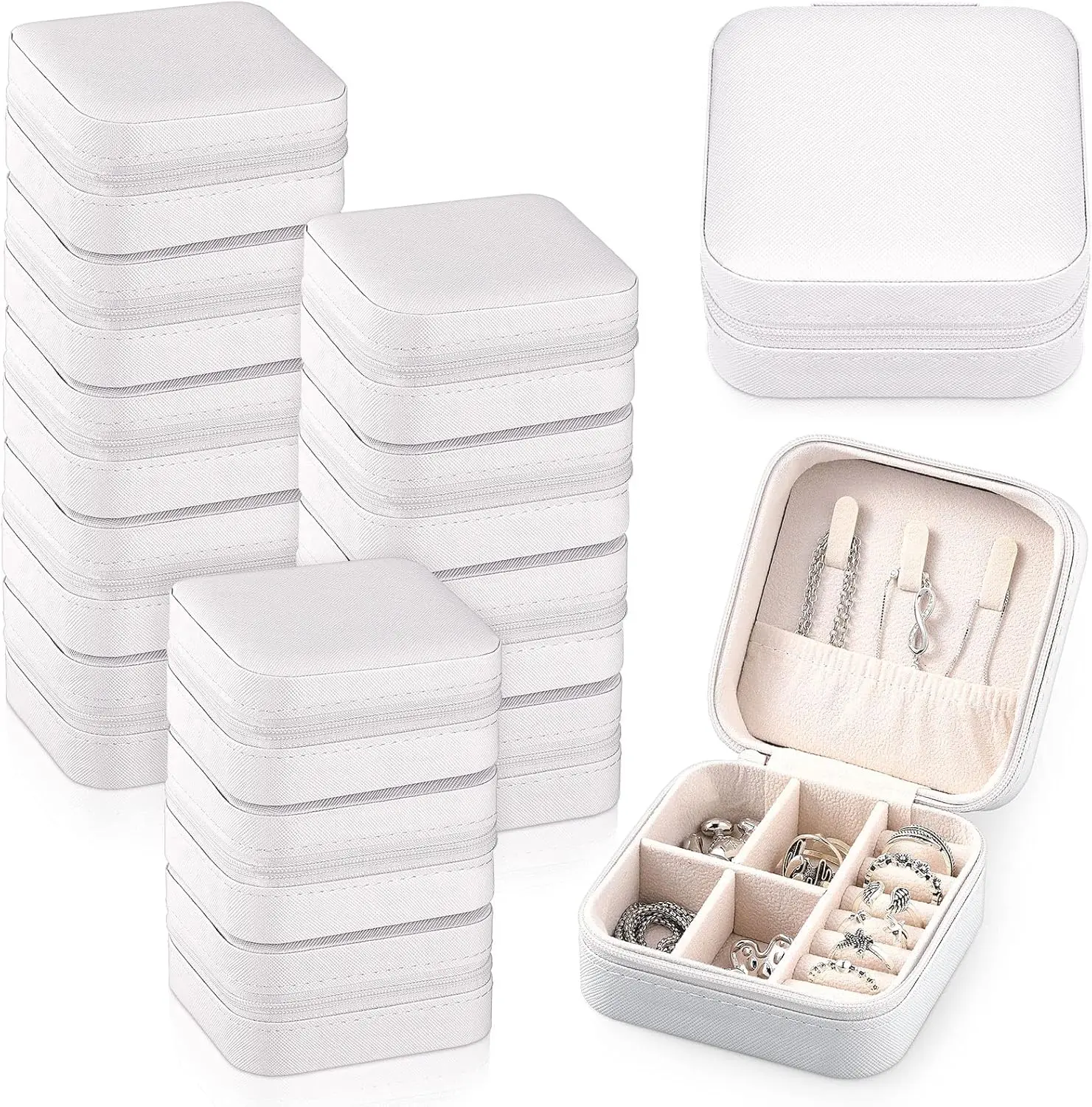 12 count Mini Travel  Case Bridesmaid Proposal  Boxes, Small PU Leather Earring Organizer, Bulk Travel Accessories Portable  Holder(White)