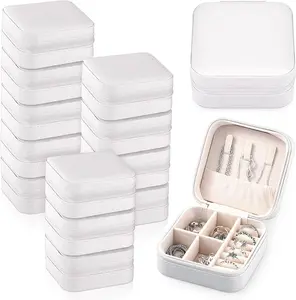 12 count Mini Travel  Case Bridesmaid Proposal  Boxes, Small PU Leather Earring Organizer, Bulk Travel Accessories Portable  Holder(White)