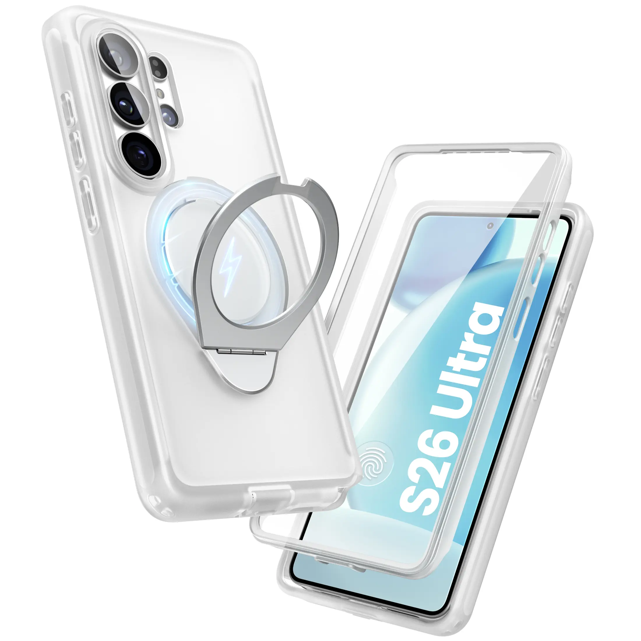 i-Blason MagSafe Magnetized Shockproof Plastic Smartphone Case for Samsung Galaxy S26 Ultra - Adjustable Aluminium Stand, Built-in Screen Protector, Fingerprint ID Support, Wireless Charging Compatibility, Slim Full Body Ring Holder Phone Accessory, Cellp