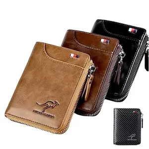 Men's Slim RFID Blocking Leather Wallet - Waterproof Zipper Compartment | Multiple Card & ID Slots | Everyday Essential