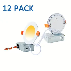 2024 12-Pack 6-Inch LED Recessed Downlight Wafer Lighting - Dimmable, 5 CCT Selectable, IC Wet Rated, ETL Certified - Includes Installation Hardware, Flush Mount, 120V, 12W
