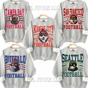 New Retro Style Varsity All Team Football Animal Crewneck Sweatshirt - Sport Grey Color, Long Sleeve, Medium Clothing Length - Spirit Animal Football, Sports Hometown, Menswear, All Sizes F2O