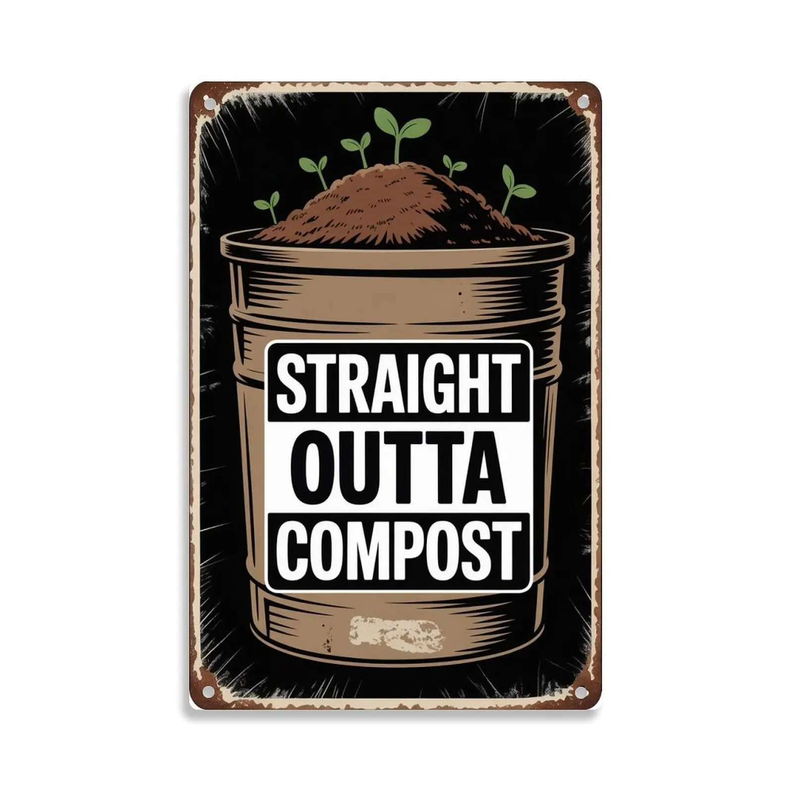 Gardening Compost Bucket Plant Pot  Tin Sign， Vintage Gardening Compost Metal Sign Print Aesthetic Room Decoration for Home Bedroom Kitchen Bar Dorm Bathroom Wall Decor 8 X 12 Inch