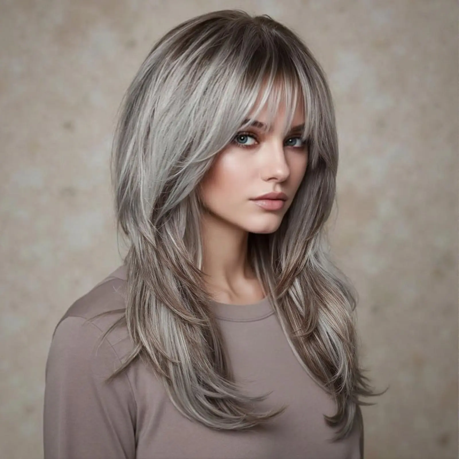 Elara-DWY Long-length Body Wave Smoky Silver Gery Highlights Glueless Synthetic Wig for Women 24 Inches, Women's Clothes, Wedding