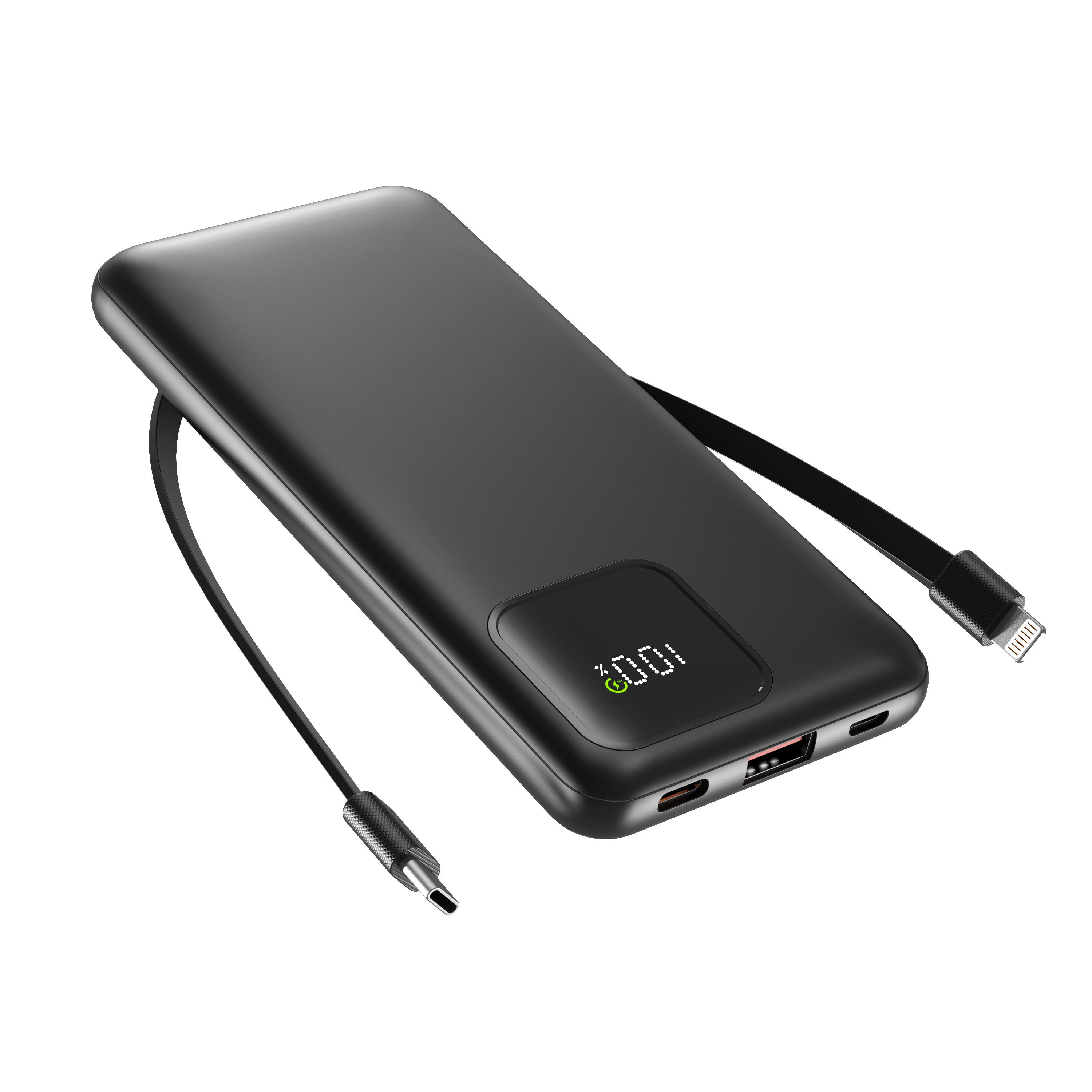 Portable Charger with Built-in Cables,Portable Charger with Cords Wires Slim 10000mAh Travel Battery Pack 4 Outputs 2 In