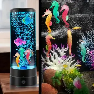 Glowing Silicone Seahorse Aquarium Decor, Real Fish Tank Ornament with Glowing Eyes, Blue Texture, Freshwater or Saltwater