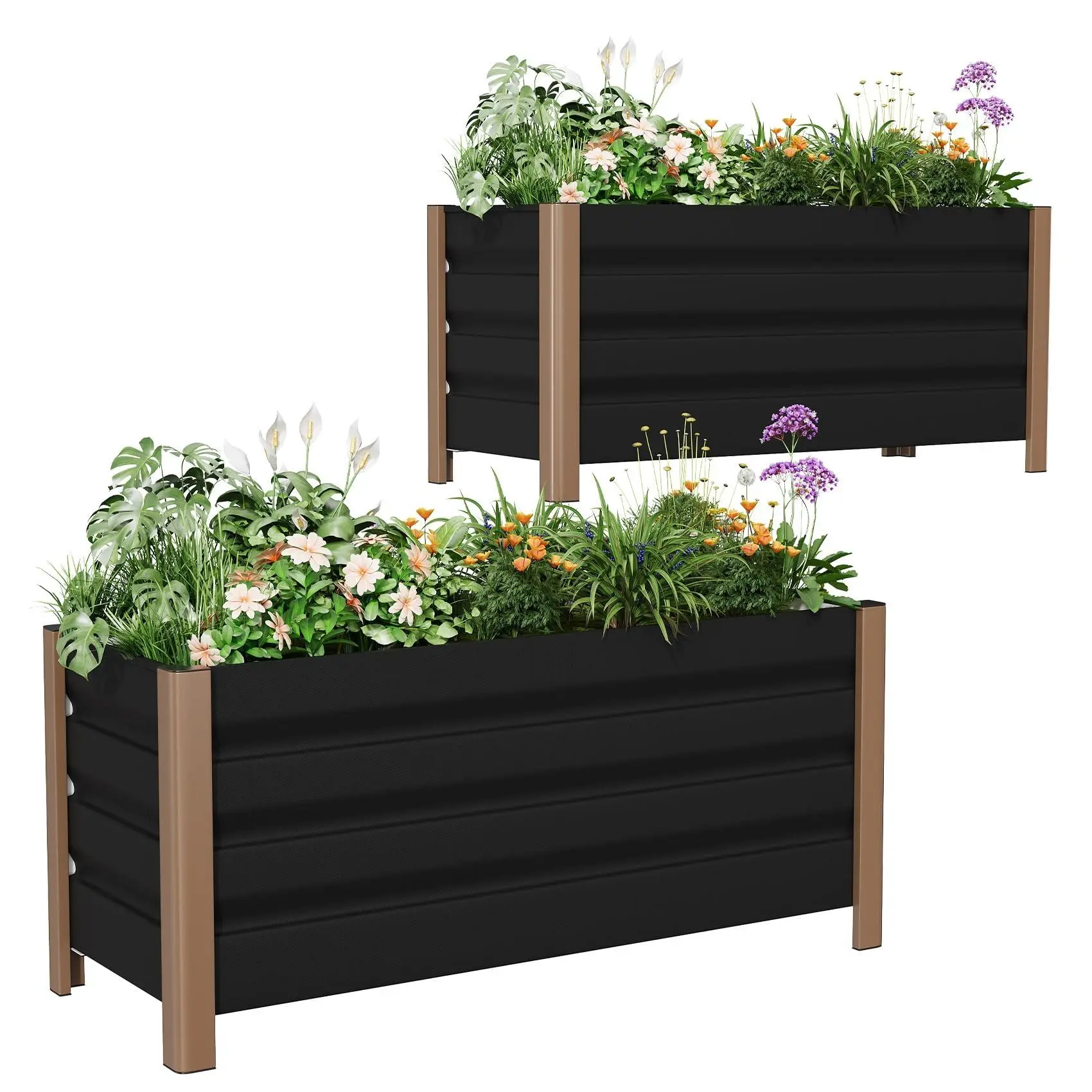 GAOMON 2-Pack Aluminum Alloy Rectangular Raised Garden Beds with Legs, 39x16x18in Outdoor Metal Elevated Planter Boxes with Drainage Holes for Patio, Balcony Planting, Grey