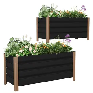 2 Pack Aluminum Raised Garden Bed with Legs, 39x16x18 in Outdoor Metal Elevated Planter Box with Drainage Holes for Garden, Patio, Balcony, Backyard Vegetable & Flower Planting, Grey