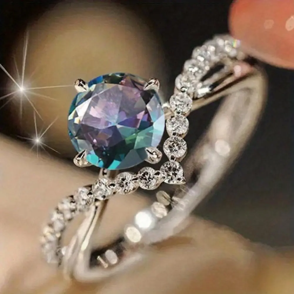 [Sparkling Zirconia Crown Promise Ring] Elegant Crown Promise Ring with Sparkling Zirconia - Perfect for Engagement & Wedding, Available in Multiple Colors (Box Not Included)