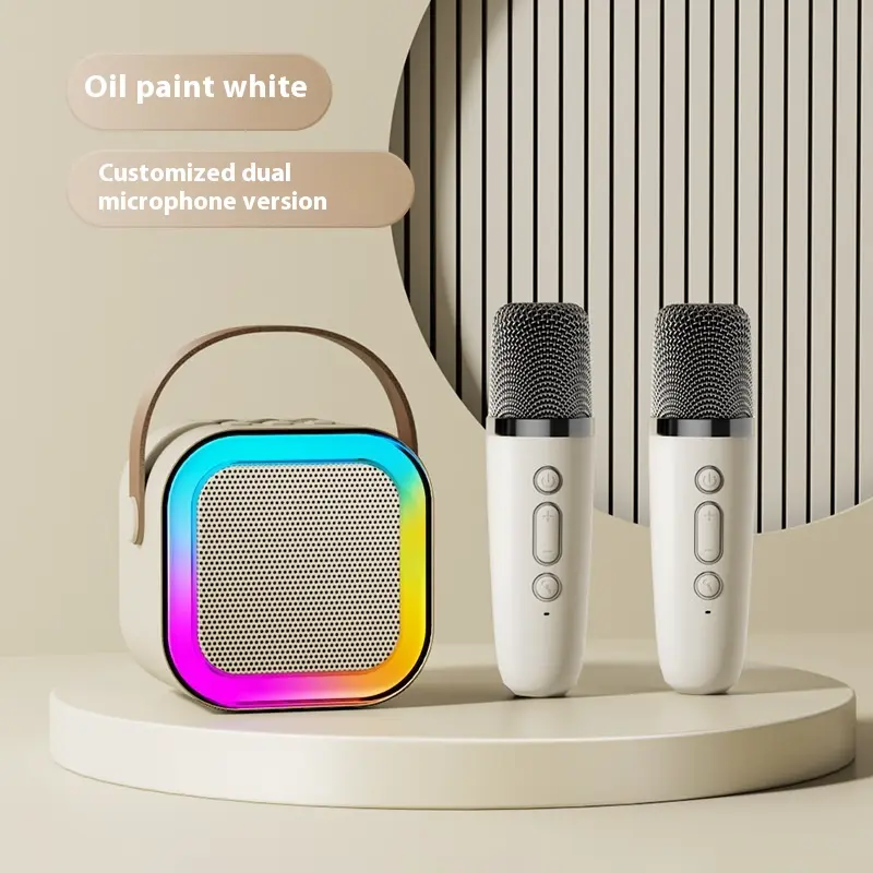Bluetooth Karaoke Speaker & Microphone - 5W Lithium Ion Battery-Powered Mobile/Portable Wireless Speaker, Card Insertion, Double Wheat, Lightweight, for Home Use, Outdoor, Gift Ideas for Music Lovers, Batteries, Live Broadcast
