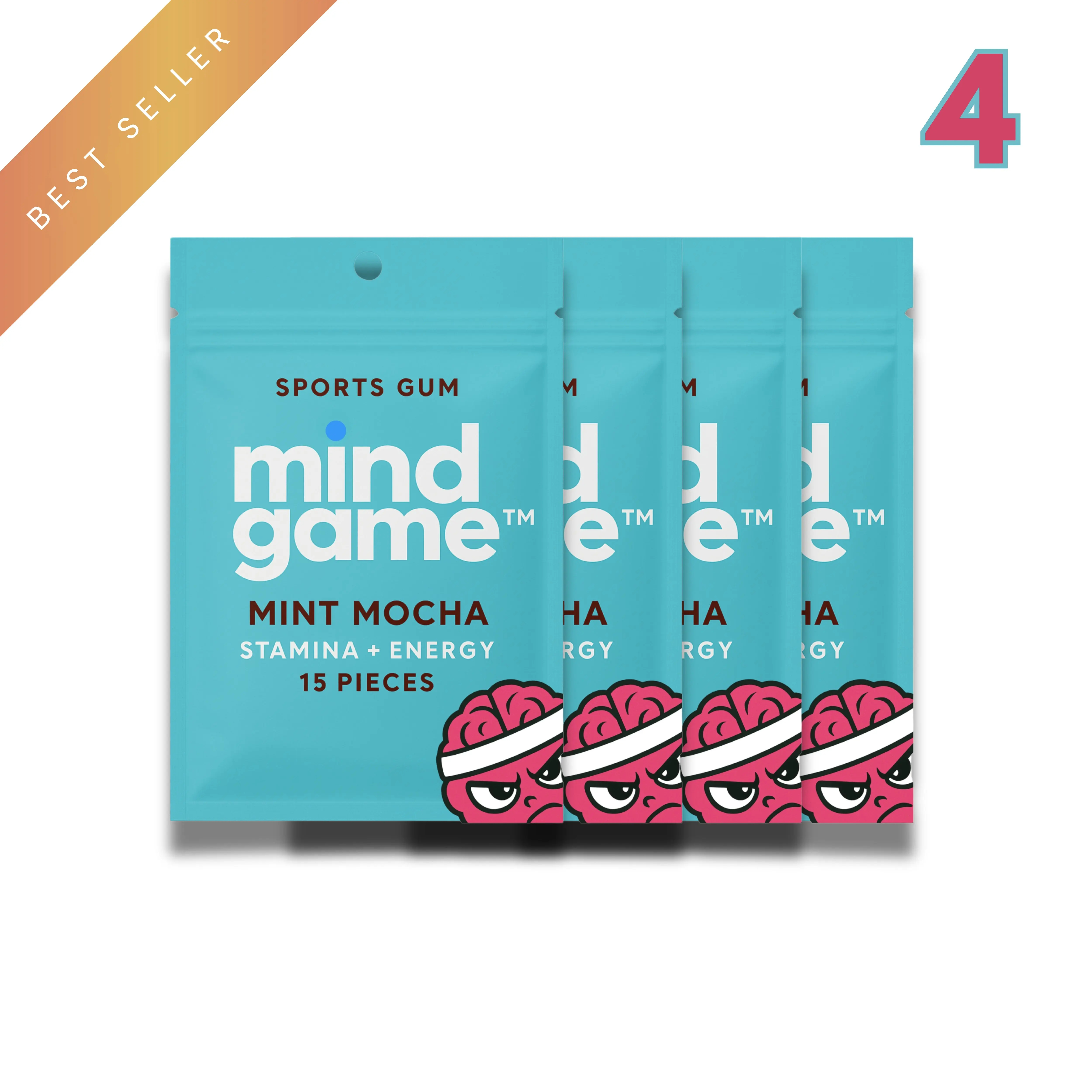 Mindgame Sports Gum Mint Mocha 4 Packs - Natural Energy for Athletes & High Performers