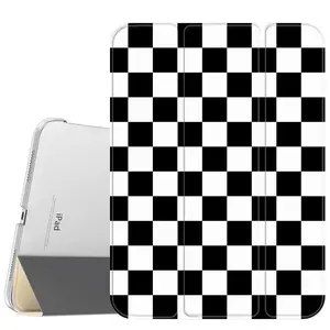 Black And White Plaid Case for iPad A16 2025 / iPad air 6/ iPad mini 6, Slim Stand Cover with Soft Translucent Frosted Back Pencil Slot, for Samsung Galaxy Tab S9 Tablet Cases