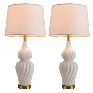 Modern Table Lamps Set of 2 ,Transitional Table Lamp for Living Room, Contemporary Ceramic Bedside Lamps for Bedroom, Nightstand, Hotel