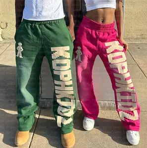 American street style distressed Y2K retro long pants with letter print, unisex sweatpants/track pants.