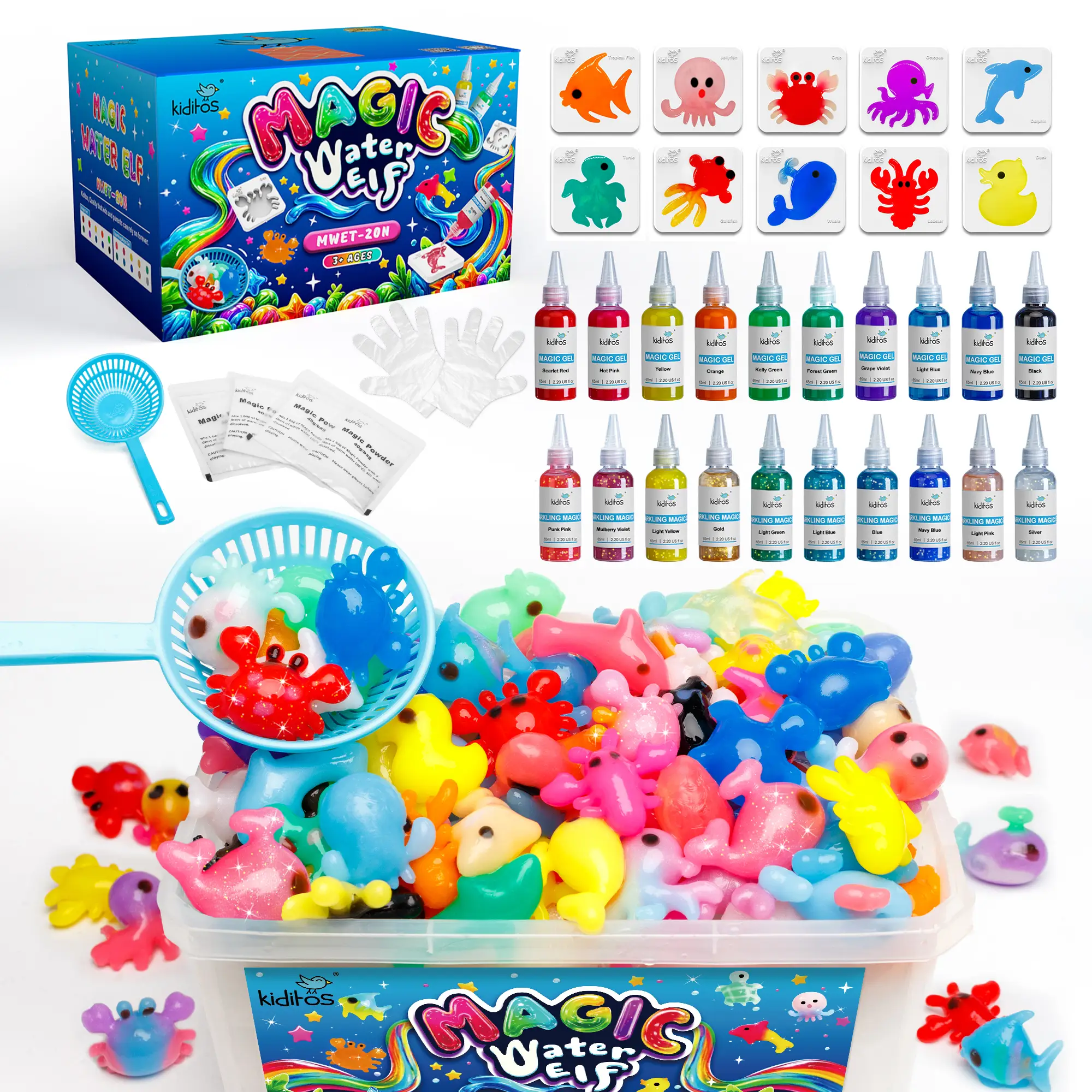Kiditos Magic Water Elf Toy Kit with 20 Magic Gels, 10 Molds - Imaginative Play, Christmas Gifts, Birthday Gifts, Party Favors, and Family-Friendly DI