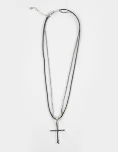 RSQ Mens Rolo Chain Cross Pendant Necklace, Silver