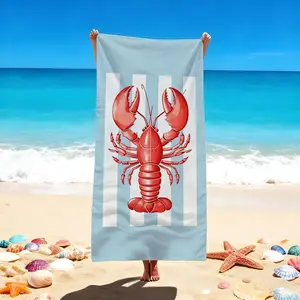 1 PC Lobster Pattern Beach Towel, Quick Drying Towels – Blue & White Striped Bathing Mat for Beach Days & Swimming Adventures Quick-drying, water-absorbent, lightweight, anti-sand-sticking, travel towel, suitable for swimming pools, spas