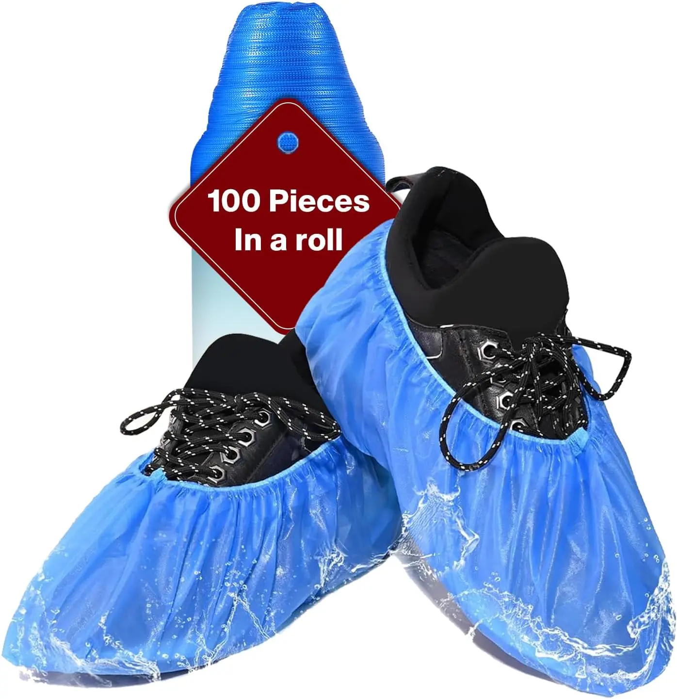 Plastic Disposable CPE Roll Shoe Covers, Waterproof Booties (100 PCS/Roll), Indoor-Outdoor Use for Housework & Decorating, Blue Black Home Care Supplies