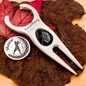 Custom Engraved Golf Divot Tool, Men's Golf Marker, Engraved Name on Marker and Divot Tool, Etched Quarter