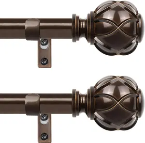 Bronze Curtain Rods 2 Pack,  Curtain Rods for window 32 to 58 Inch,  Splicing Window Rods for Windows, 3/4 Inch Single Drapery Rod with Netted Finials
