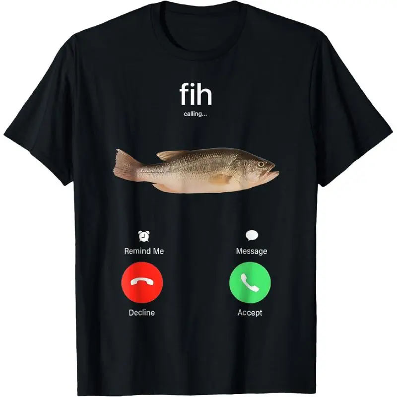 [ Cotton] Fih Calling Remind me Message Decline Accept Phone Call Fish T-Shirt