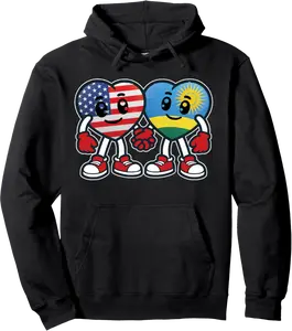 Usa and Rwanda Hearts Friendship Pullover Hoodie - 42B0D9V48G1K