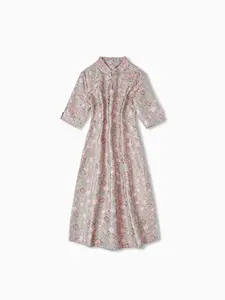 Luxury Silk Song Brocade Dress - Chinese Style Midi Dress with Floral Buttons, Elegant Tea Ceremony & Wedding Guest Dress for Women