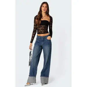 Edikted Women's Addison Sheer Lace Two Piece Top