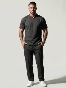 KZZ Men's 2-Piece Athleisure Wear Set - Solid Half-Zip Long Sleeve Jacket & Top-Stitching Waffle Pants, Regular Fit Gym Workout Sets for Running,